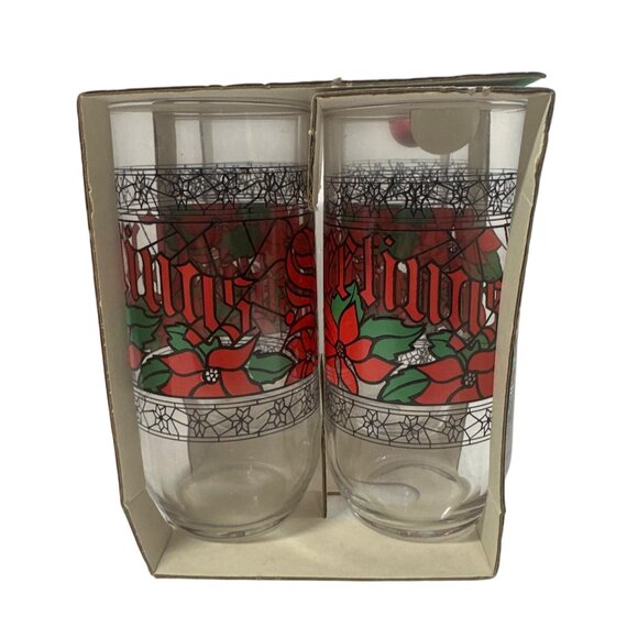 Seasons Greetings Luminarc 16 Oz Glass Tumblers Set Of 4 Made In USA NOS - Picture 8 of 8